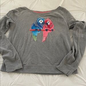 Hollister Gray Sweater with Colorful Parrot Design